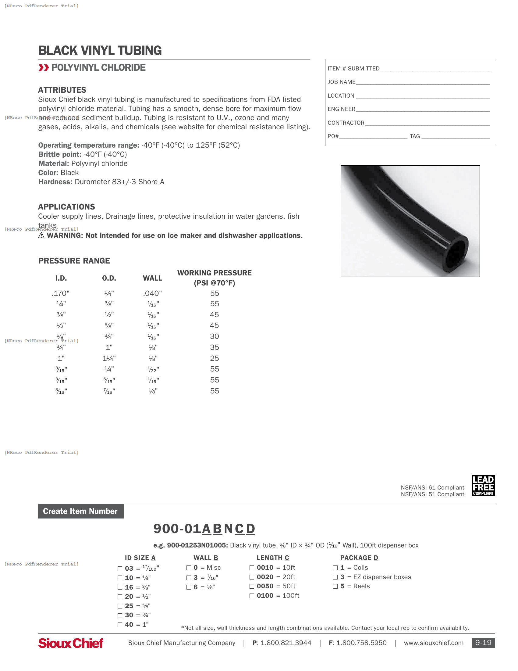 900-01 SERIES - BLACK VINYL TUBING - SPEC SHEET.PDF Specification Document